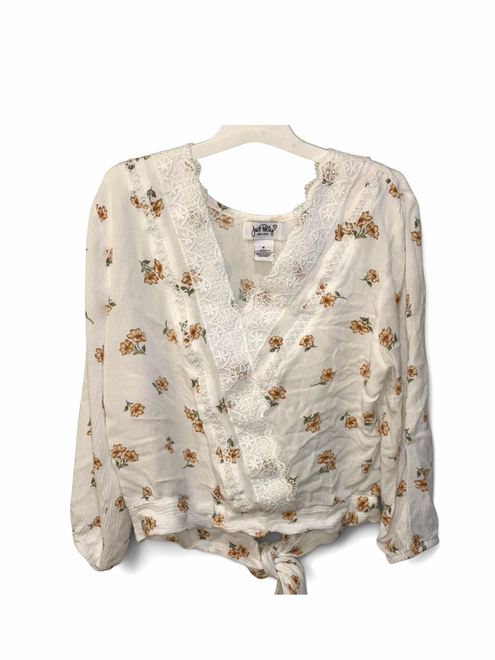 Boho Lace-Trim Tie-Front Blouse With Floral Print Girl’s Small